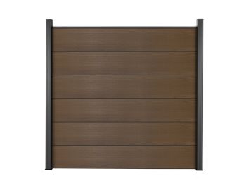 WPC Sichtschutzzaun Komplett-Set XL Dielen (Co-Extruded) teak mit ALU Pfosten